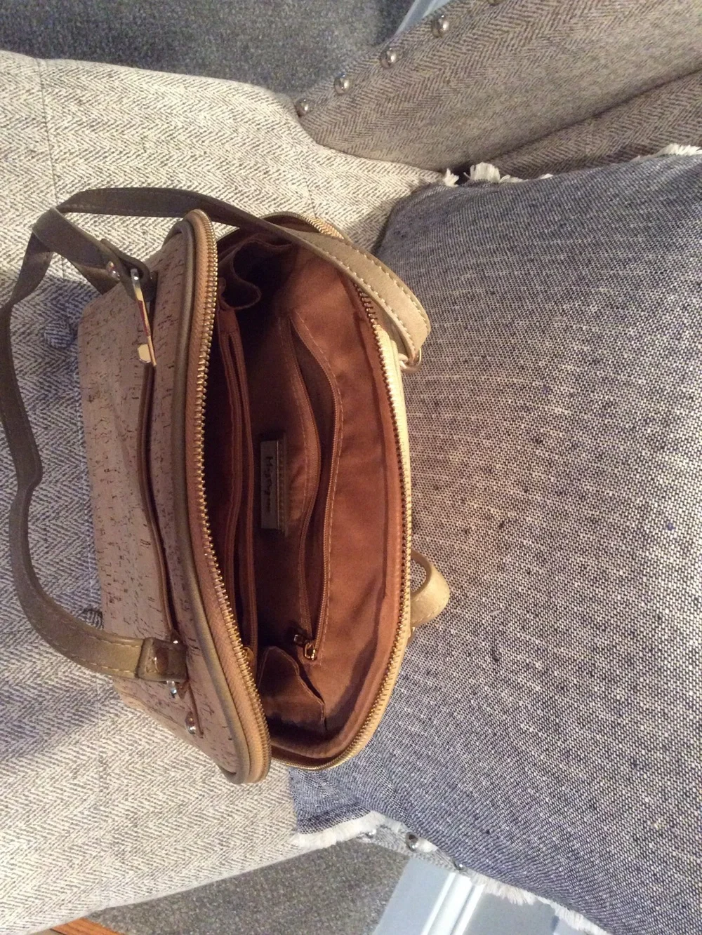 Cork Dome Backpack in Natural Cork and Olive Trim